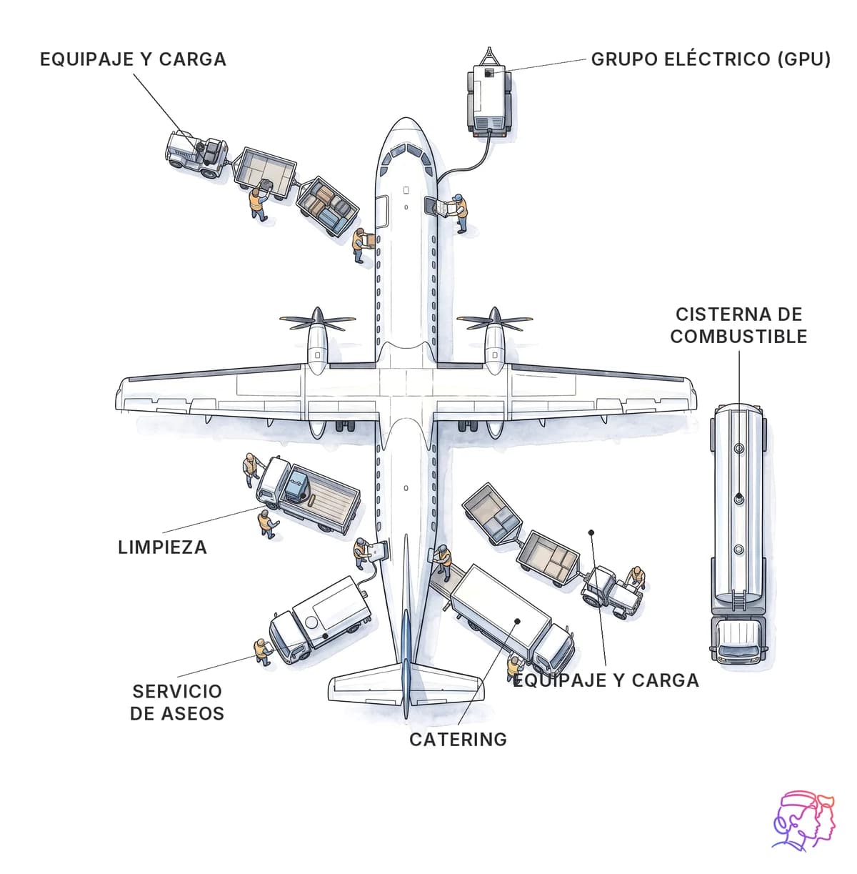 Vehículos de servicio alrededor de un turbohélice