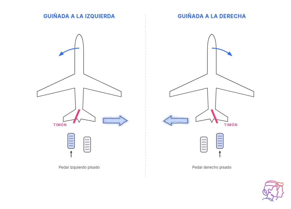 Timón de dirección: guiñada a izquierda y derecha