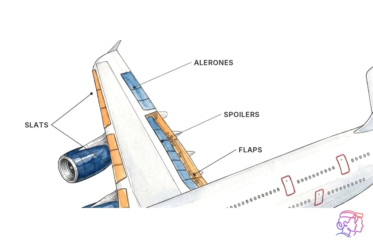 Slats, spoilers y flaps en el ala