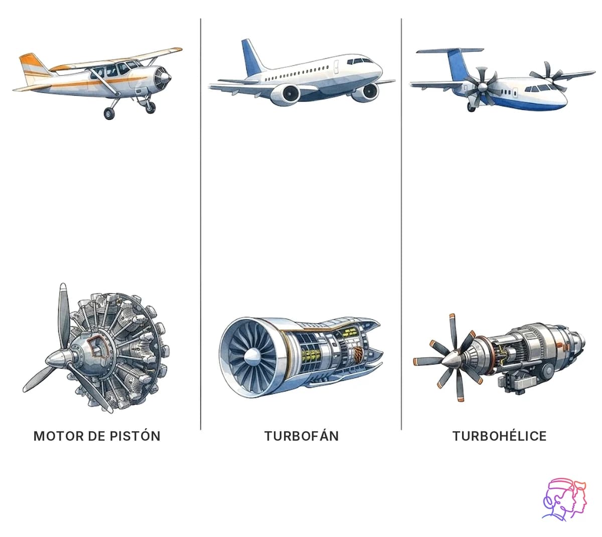 Motores de pistón, turbofán y turbohélice