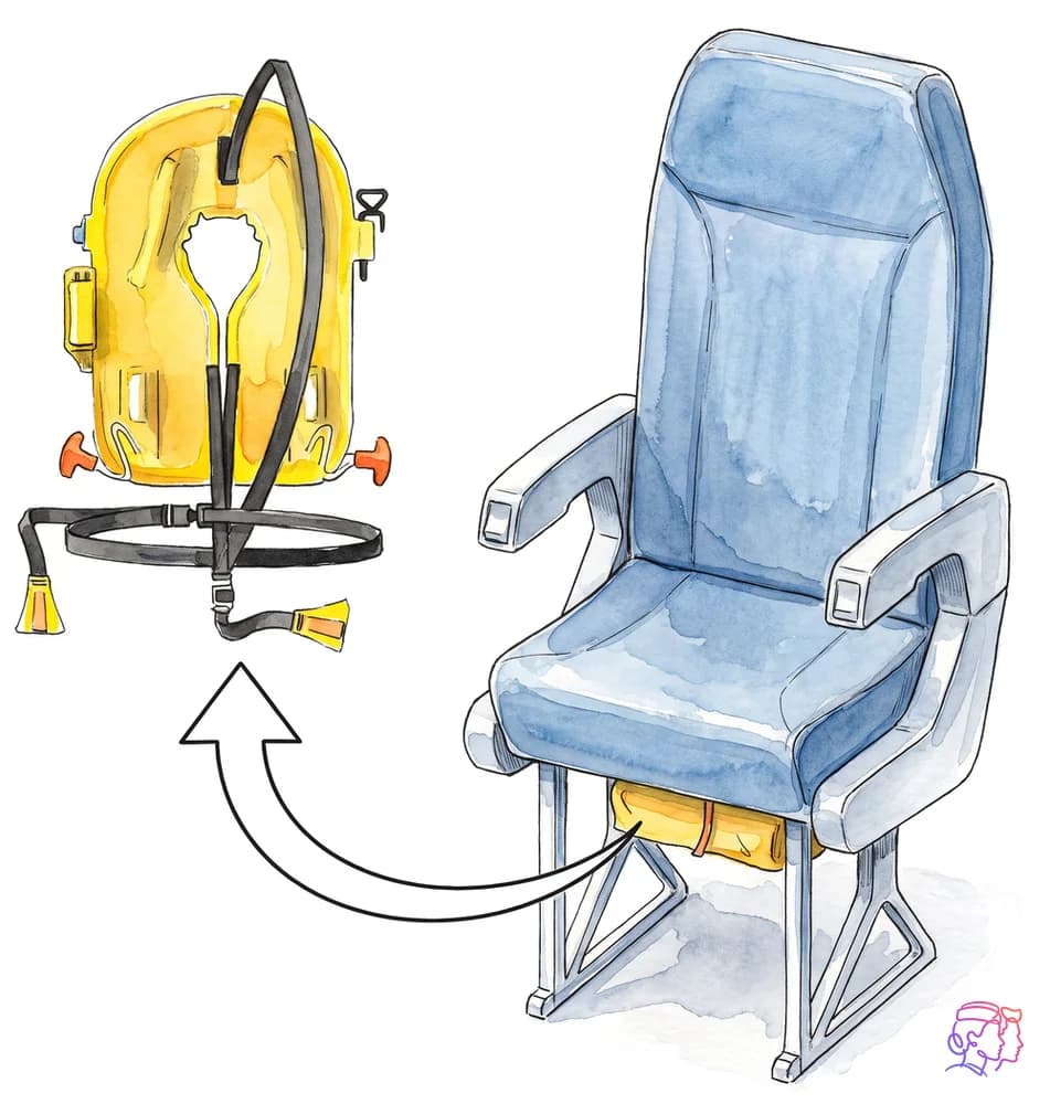 El chaleco salvavidas va bajo el asiento