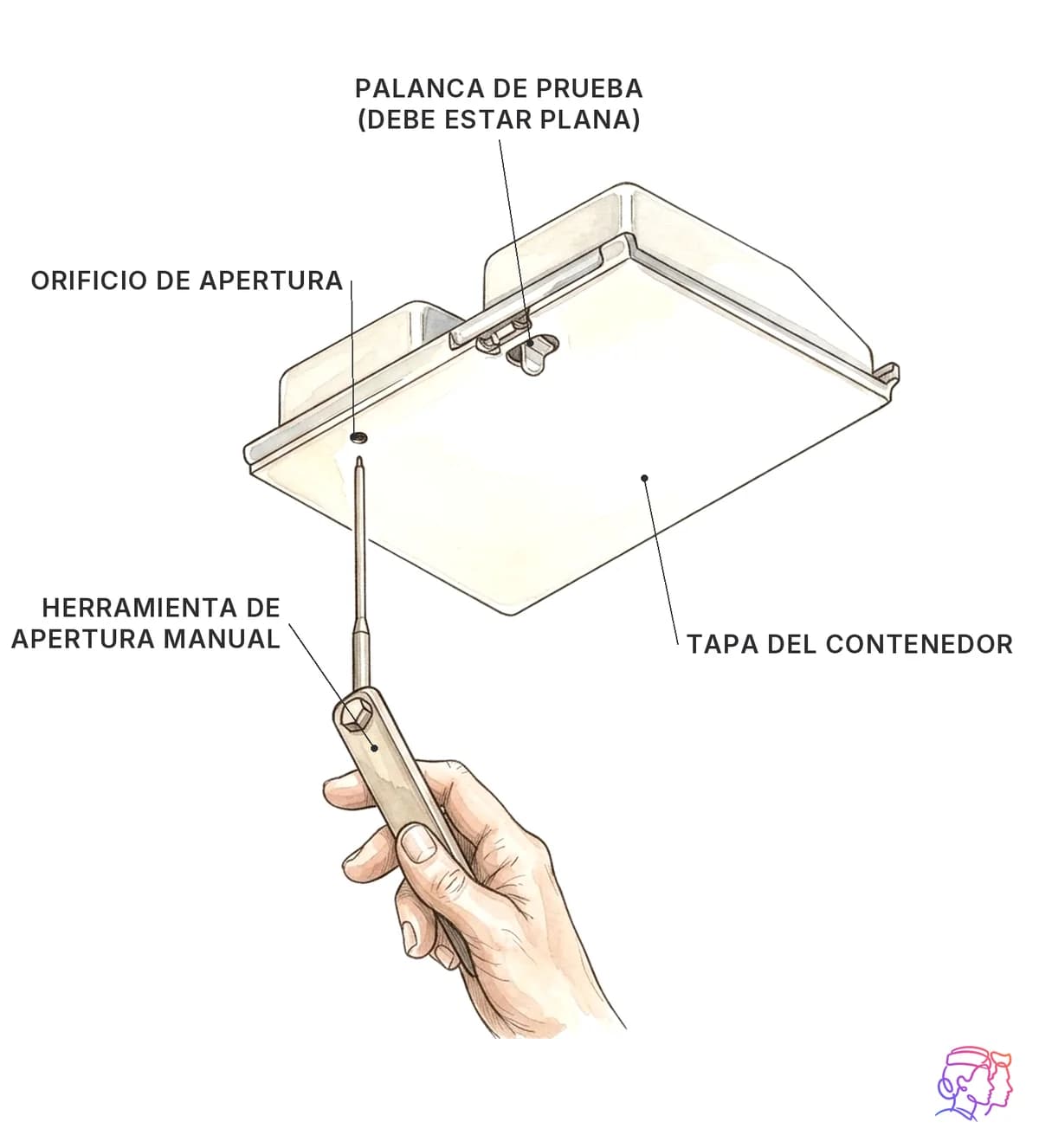 Apertura manual del contenedor de mascarillas