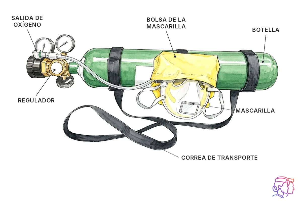 Botella portátil: regulador, mascarilla y correa