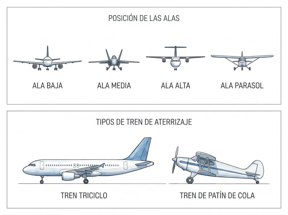 Posición de las alas y tipos de tren de aterrizaje
