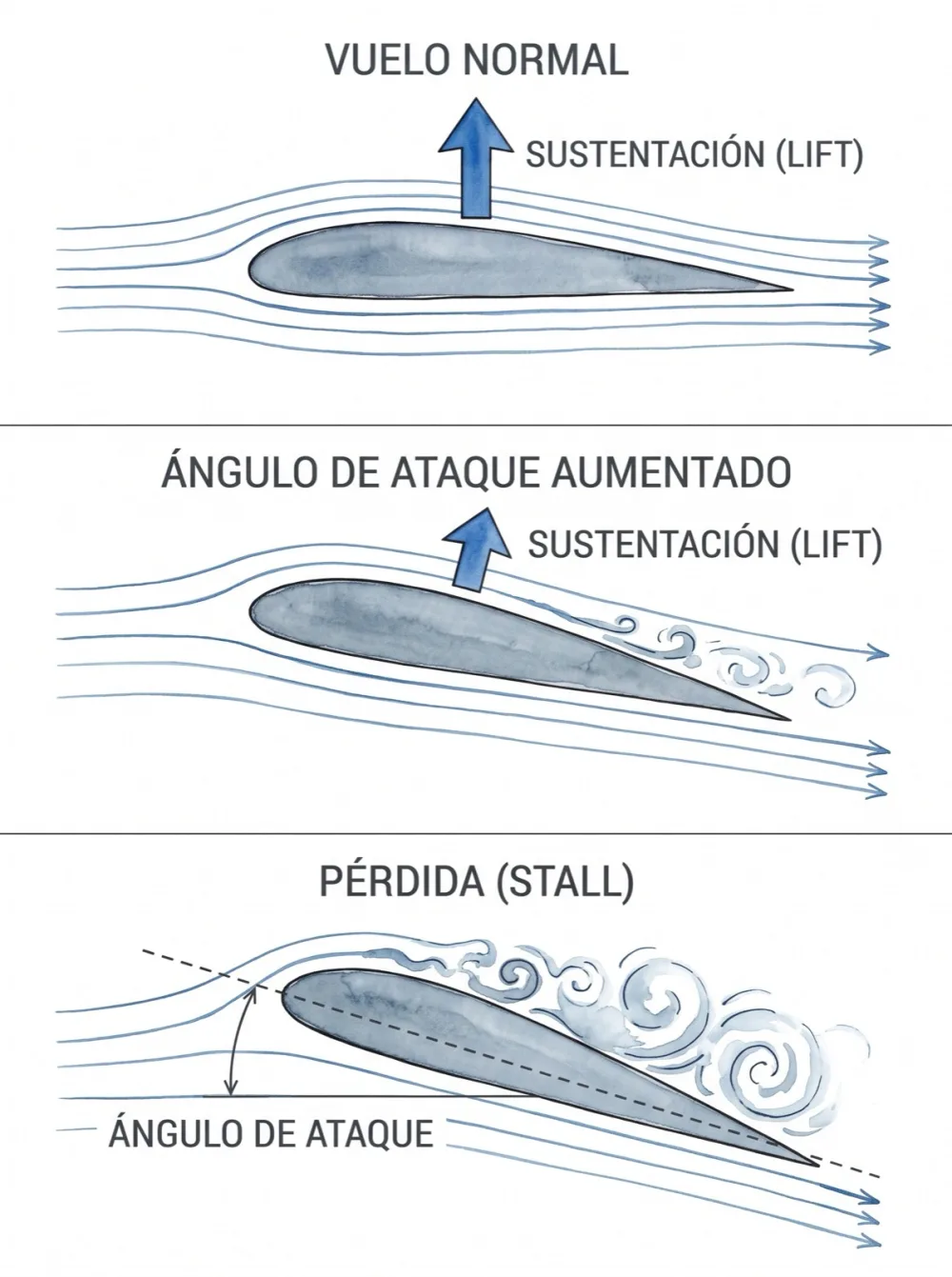 Ángulo de ataque, sustentación y pérdida