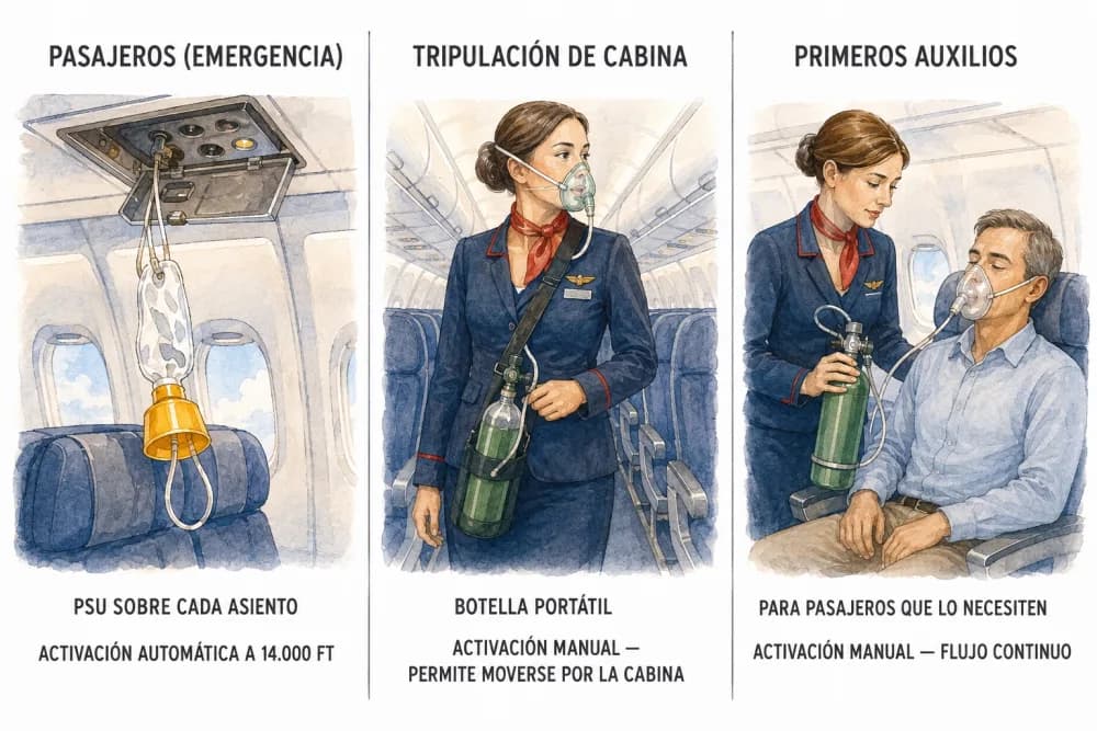 Los tres sistemas de oxígeno a bordo